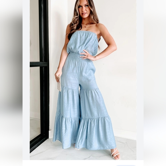 Blue Ivy Pants - Blue Ivy chambray blue strapless jumper